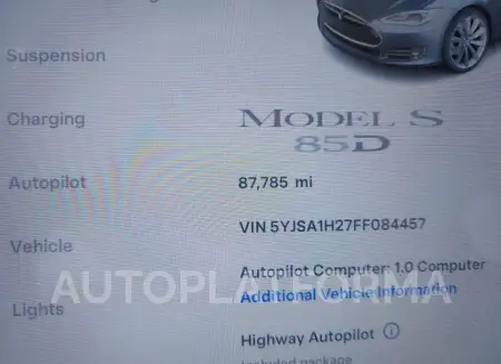 TESLA MODEL S 2015 vin 5YJSA1H27FF084457 from auto auction Iaai