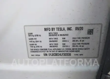 TESLA MODEL X 2020 vin 5YJXCBE24LF302036 from auto auction Iaai