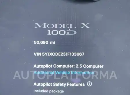 TESLA MODEL X 2018 vin 5YJXCDE23JF133667 from auto auction Iaai