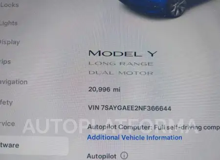 TESLA MODEL Y 2022 vin 7SAYGAEE2NF366644 from auto auction Iaai