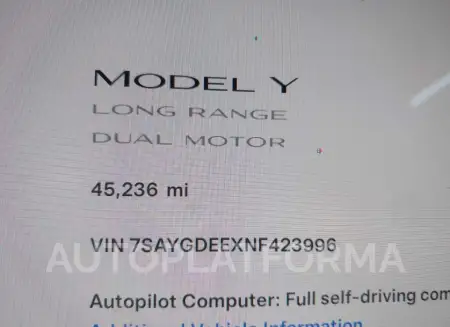 TESLA MODEL Y 2022 vin 7SAYGDEEXNF423996 from auto auction Iaai