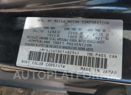 MAZDA MAZDA6 2016 vin JM1GJ1U58G1482941 from auto auction Iaai