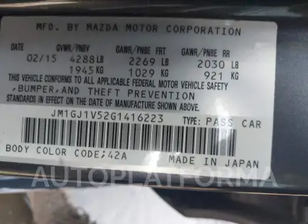 MAZDA MAZDA6 2016 vin JM1GJ1V52G1416223 from auto auction Iaai