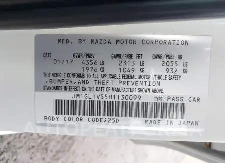 MAZDA MAZDA6 2017 vin JM1GL1V55H1130099 from auto auction Iaai