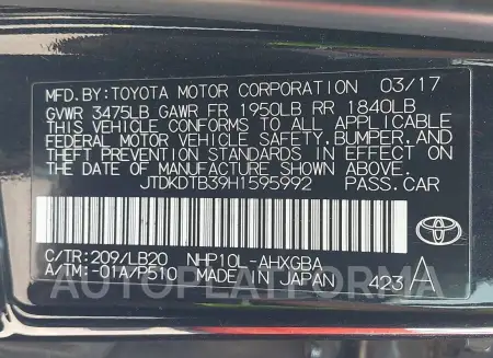 TOYOTA Prius c 2017 vin JTDKDTB39H1595992 from auto auction Iaai