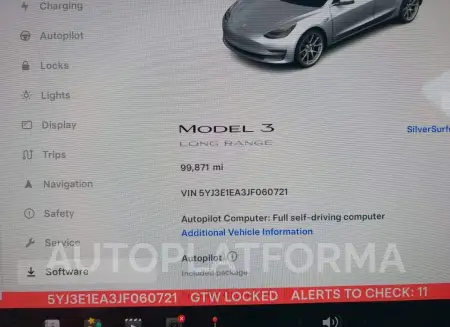 TESLA MODEL 3 2018 vin 5YJ3E1EA3JF060721 from auto auction Iaai