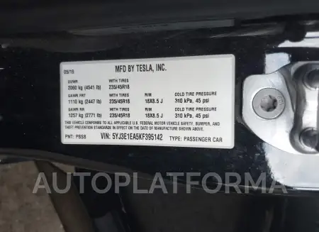 TESLA MODEL 3 2019 vin 5YJ3E1EA5KF395142 from auto auction Iaai