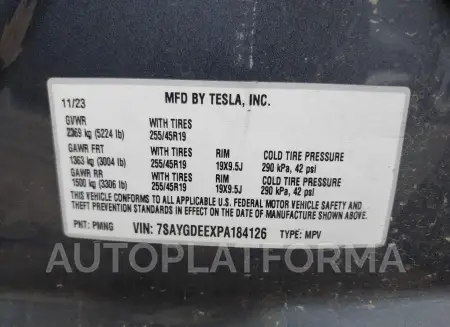 TESLA MODEL Y 2023 vin 7SAYGDEEXPA184126 from auto auction Iaai