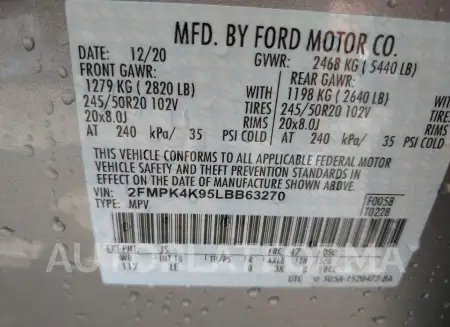 FORD EDGE 2020 vin 2FMPK4K95LBB63270 from auto auction Iaai