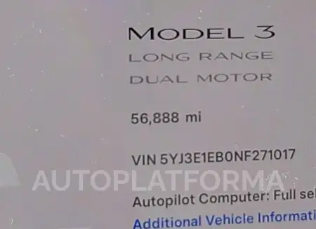 TESLA MODEL 3 2022 vin 5YJ3E1EB0NF271017 from auto auction Iaai