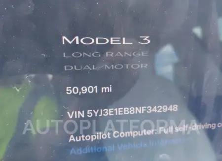 TESLA MODEL 3 2022 vin 5YJ3E1EB8NF342948 from auto auction Iaai