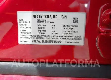 TESLA MODEL S 2021 vin 5YJSA1E68MF452682 from auto auction Iaai