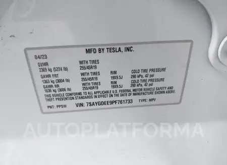 TESLA MODEL Y 2023 vin 7SAYGDEE9PF761733 from auto auction Iaai