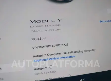 TESLA MODEL Y 2023 vin 7SAYGDEE9PF761733 from auto auction Iaai