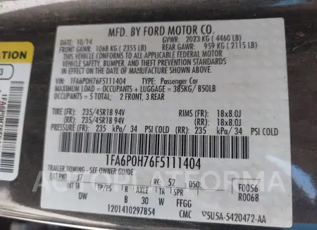 FORD FUSION 2015 vin 1FA6P0H76F5111404 from auto auction Iaai