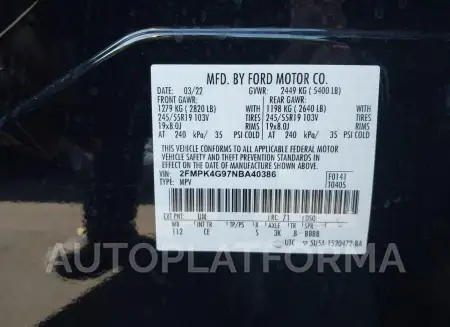 FORD EDGE 2022 vin 2FMPK4G97NBA40386 from auto auction Iaai