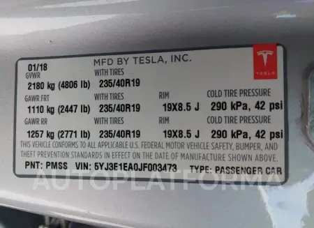 TESLA MODEL 3 2018 vin 5YJ3E1EA0JF003473 from auto auction Iaai