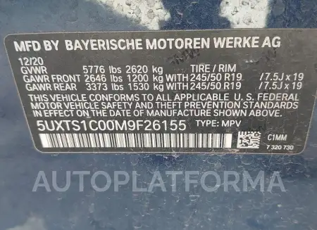 BMW X3 PHEV 2021 vin 5UXTS1C00M9F26155 from auto auction Iaai