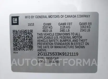 CHEVROLET IMPALA 2019 vin 2G11Z5S33K9121119 from auto auction Iaai