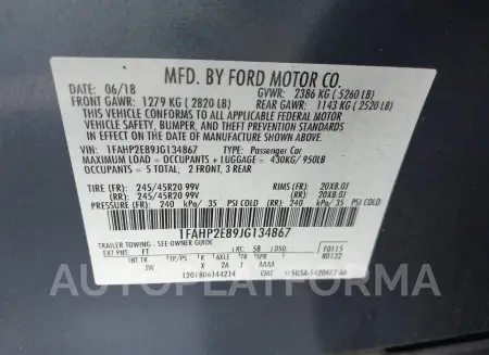 FORD TAURUS 2018 vin 1FAHP2E89JG134867 from auto auction Iaai