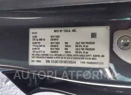 TESLA MODEL 3 2022 vin 5YJ3E1EB1NF249544 from auto auction Iaai