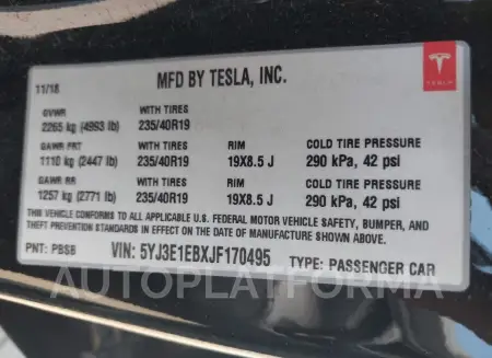 TESLA MODEL 3 2018 vin 5YJ3E1EBXJF170495 from auto auction Iaai