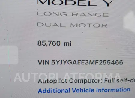 TESLA MODEL Y 2021 vin 5YJYGAEE3MF255466 from auto auction Iaai