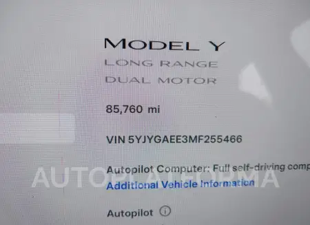 TESLA MODEL Y 2021 vin 5YJYGAEE3MF255466 from auto auction Iaai