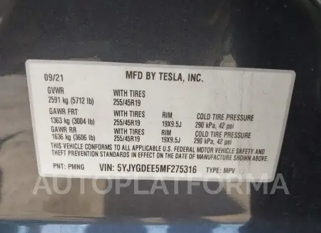 TESLA MODEL Y 2021 vin 5YJYGDEE5MF275316 from auto auction Iaai