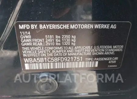 BMW 535I 2015 vin WBA5B1C58FD921751 from auto auction Iaai