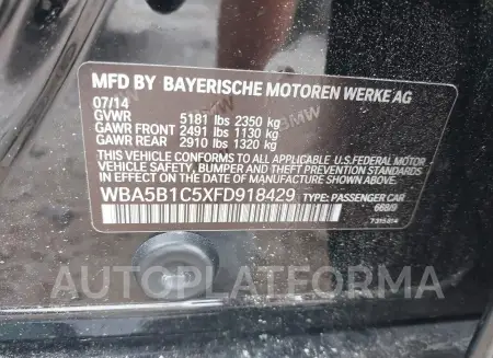 BMW 535I 2015 vin WBA5B1C5XFD918429 from auto auction Iaai