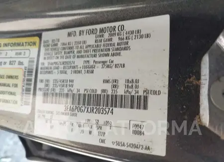 FORD FUSION 2018 vin 3FA6P0G7XJR203574 from auto auction Iaai