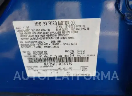 FORD ECOSPORT 2020 vin MAJ3S2FE1LC337775 from auto auction Iaai