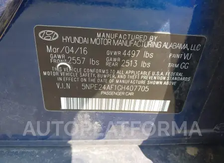 HYUNDAI SONATA 2016 vin 5NPE24AF1GH407705 from auto auction Iaai