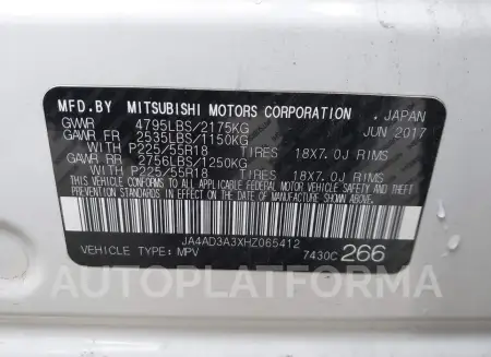 MITSUBISHI outlander 2017 vin JA4AD3A3XHZ065412 from auto auction Iaai