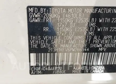 TOYOTA RAV4 2023 vin 2T3H1RFV6PW266944 from auto auction Iaai