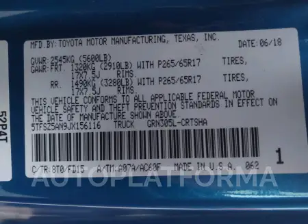 TOYOTA TACOMA 2018 vin 5TFSZ5AN9JX156116 from auto auction Iaai