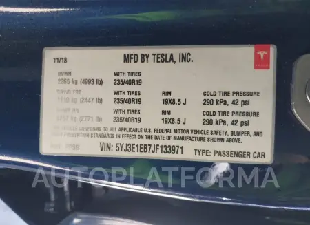 TESLA MODEL 3 2018 vin 5YJ3E1EB7JF133971 from auto auction Iaai