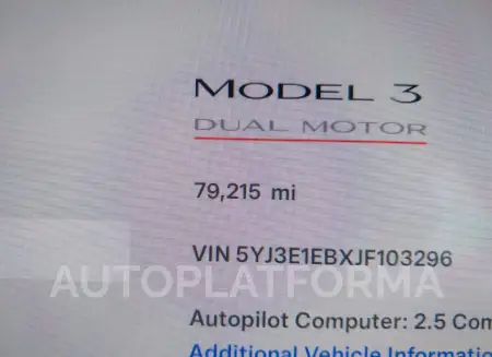 TESLA MODEL 3 2018 vin 5YJ3E1EBXJF103296 from auto auction Iaai