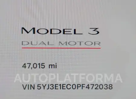 TESLA MODEL 3 2023 vin 5YJ3E1EC0PF472038 from auto auction Iaai