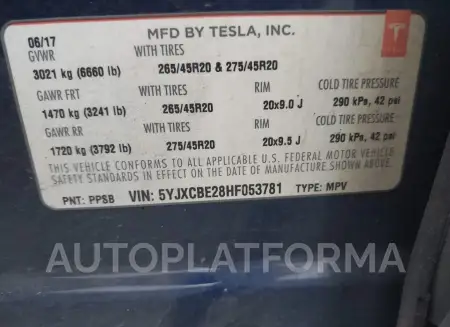 TESLA MODEL X 2017 vin 5YJXCBE28HF053781 from auto auction Iaai