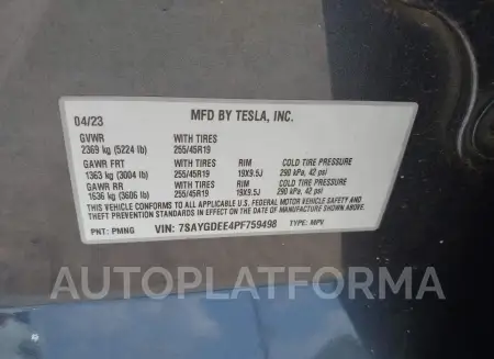 TESLA MODEL Y 2023 vin 7SAYGDEE4PF759498 from auto auction Iaai