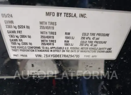 TESLA MODEL Y 2024 vin 7SAYGDEE7RA294795 from auto auction Iaai