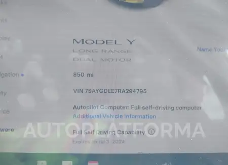 TESLA MODEL Y 2024 vin 7SAYGDEE7RA294795 from auto auction Iaai