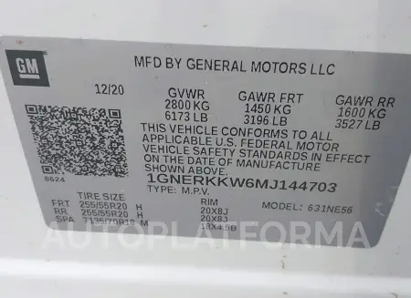 CHEVROLET TRAVERSE 2021 vin 1GNERKKW6MJ144703 from auto auction Iaai