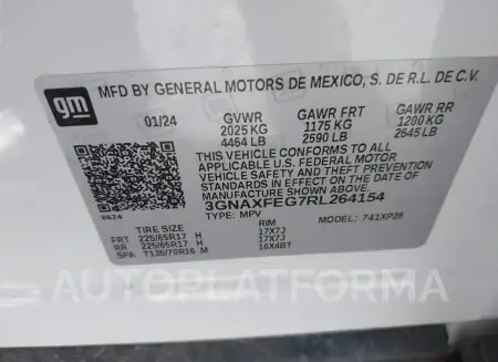 CHEVROLET EQUINOX 2024 vin 3GNAXFEG7RL264154 from auto auction Iaai