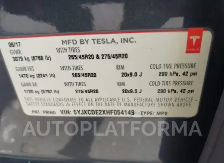 TESLA MODEL X 2017 vin 5YJXCDE2XHF054149 from auto auction Iaai