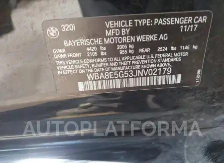 BMW 320I 2018 vin WBA8E5G53JNV02179 from auto auction Iaai