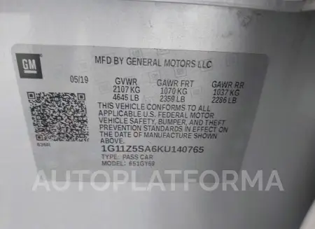 CHEVROLET IMPALA 2019 vin 1G11Z5SA6KU140765 from auto auction Iaai