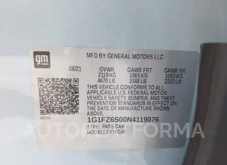 CHEVROLET BOLT EUV 2022 vin 1G1FZ6S00N4119076 from auto auction Iaai